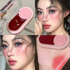 YICKYUE  -  Two Color Powder Blusher Cream Matte Brighten Water Light Peach Cream Blush Natural Cheek Tint Waterproof Face Contouring Makeup