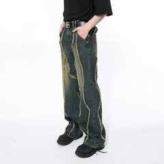 Hearujoy Men's Wear 2024 Spring Denim Pants New Fashion Deconstructed Ragged Edge Splicing Damaged Design Washed Jeans 9C5094