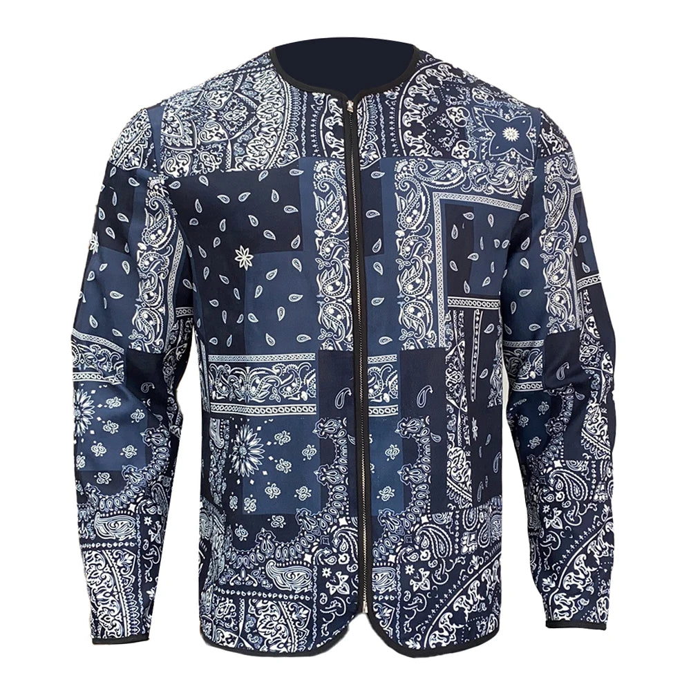 Hearujoy Mens Coat Long-Sleeved Zipper Thickened Warm Bomber Baseball Uniform Cashew Flower Print Casual Cotton Jacket Men'S Clothing