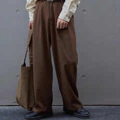 YICKYUE  -  Men Draped Wide Leg Suit Pants Korean Style Loose Straight Casual Dress Trousers For Autumn