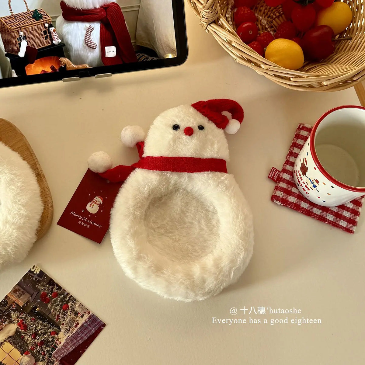 YICKYUE  -  Plush Scarf Snowman Coaster Korean Thermal Insulation Coaster Desktop Decoration Christmas Gift Luxury Placemat for Dining Table