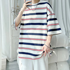 YICKYUE  -  Men's Cotton T-shirt Striped 5XL Mens Oversized T Shirts Fashion Tee Shirts Casual Wear Summer Tshirt Big Size for Man