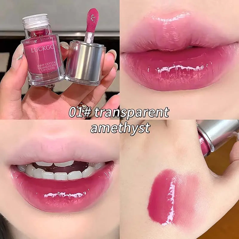 YICKYUE  -  Shining Crystal Clear Lip Gloss Moisturizing Mirror Lip Glaze Long-Lasting Non-stick Cup Transparent Purple Water Light Lip Oil