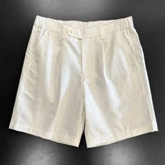 YICKYUE  -  Men Old Money Style Linen Elastic Waist Button Five Point Shorts Summer Thin Business Commute Casual Pants