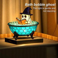 YICKYUE  -  Halloween Ghost Bathtub Reading Book Table Lamp Tiffany Stained Glass Night Light Cute Spooky Ghost in Bubble Bowl Decor Lamp for Bedroom Living Room Holiday Home Decor Gift