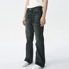 Hearujoy Summer Men's Flared jeans American style Retro Washed Water ripple design Fashion Trend Denim Pants 9C5603
