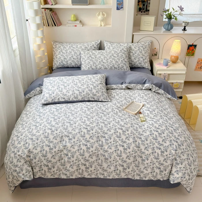 YICKYUE  -  100% Cotton 4-Piece Duvet Cover Set (1 Duvet Cover 2 Pillowcases 1 sheet), Minimalist Cartoon Design, Ultra-Soft Bedding Set