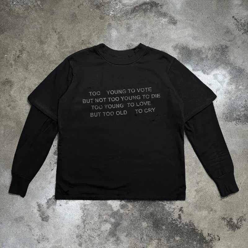 Hearujoy Y2k European and American letters printed cotton top men Gothic Harajuku fashion long-sleeved patchwork hoodie sweatshirt