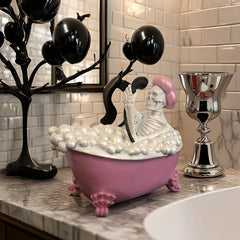 YICKYUE  -  Spooky Skeleton in Pink＆White Bathtub Halloween Ghostly Bathroom Decor Perfect for Prank Gifts Parties Festive Decor
