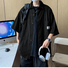 Hearujoy Japanese Retro Workwear Short-sleeved Shirt Men's Summer Trendy Casual Loose Cotton Shirt Three-quarter Sleeve Jacket Top Urban