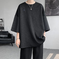 Hearujoy Harajuku Men's Glitter Tee Shirts Summer Short Sleeve Oversized Chic All-match T-Shirts Men Women Korean Daily Loose Tops