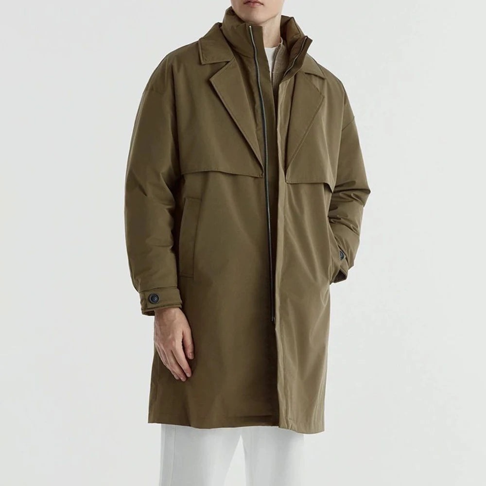 HEARUJOY  -  Mens Clothing Autumn Winter Fashion Trend Stand Collar Medium And Long Thick Cotton Clothing Men'S Casual Windbreaker Thick Coat