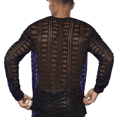 HEARUJOY  -  Fishing Net Transparent Shirt For Men V-neck Lace Long Sleeved Tshirts Tops Autumn Fashion Sexy Mesh Hollow Out Shirts Pullover
