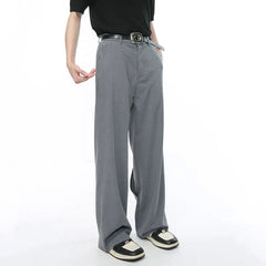 Hearujoy Men's Suit Pants 2024 Summer New French Style Simple Solid Color Casual Straight Leg Trousers Zipper Casual Loose 9C5294