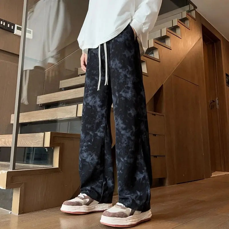 HEARUJOY  -  Corduroy Tie-dye Irregular Pants for Men American Loose Casual Sports Wide-leg Trousers
