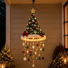 YICKYUE  -  Christmas Santa Hat Chandelier Warm LED Glowing Christmas Ornaments Hanging Chandelier Lighted Xmas Party Decor