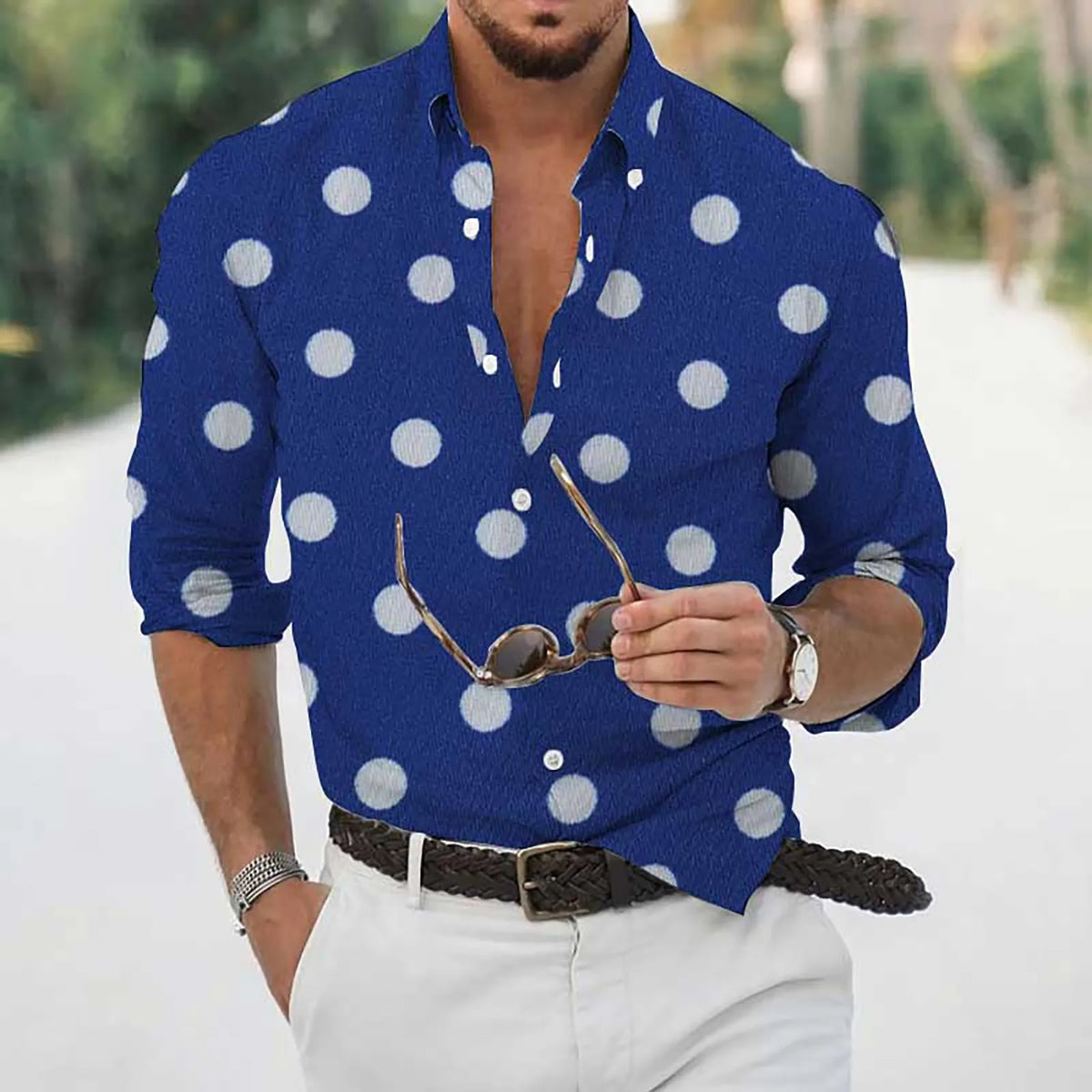 HEARUJOY  -  Loose Wrinkle-Free New Men'S Shirt Casual Men'S Loose Lapel Plaid Print Long Sleeve Cuffs Button Port Floral Shirt Ropa Hombre