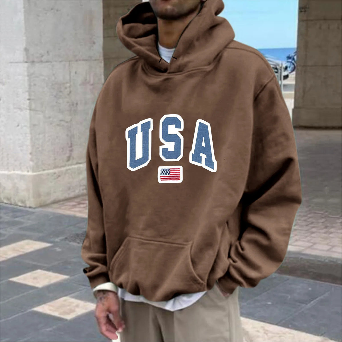 HEARUJOY  -  Men'S Trendy Business Casual Fall Hooded Sweatshirt Mens And Winter Fashion Casual Fashion Printing Long Hooded Shirt 후드티