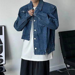 Hearujoy Mens Denim Shirt Asymmetrical Design Shoulder Pad Unisex Long Sleeved Shirt Autumn High Street Korean Cowboy y2k Top Man Clothes