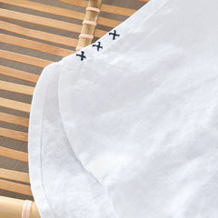 HEARUJOY  -  Summer 100% Linen Men's Solid Color Shirt Japanese Styles Stand-up Collar Half Sleeve Fresh Comfortable Classical Tops Shirt Man