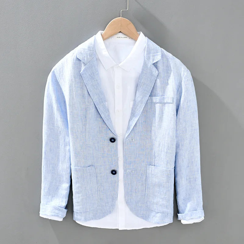 HEARUJOY  -  100% Linen Men's Sold Color Fresh Basic Blazer Suit Business Casual Coat Fashion Formal Dress Loose Suit Jacket