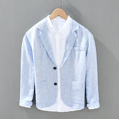 HEARUJOY  -  100% Linen Men's Sold Color Fresh Basic Blazer Suit Business Casual Coat Fashion Formal Dress Loose Suit Jacket