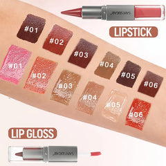 YICKYUE  -  2 in1 Tapered Gradient Lipliner Pen Nude Brown Mirror Glass Lip Gloss Waterproof Lip Contour Matte Lip Liner Non Stick Makeup