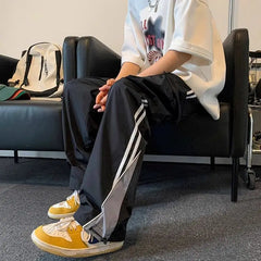HEARUJOY  -  American College Style Striped Casual Pants Men's Spring Trendy Brand Loose High Street Retro Straight Wide-leg Sports Pants
