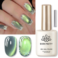 YICKYUE  -  15ml Green Glitter Cat Magnetic Gel Nail Polish Ultra Shine Soak Off UV Gel Nail Art Varnish Supplies
