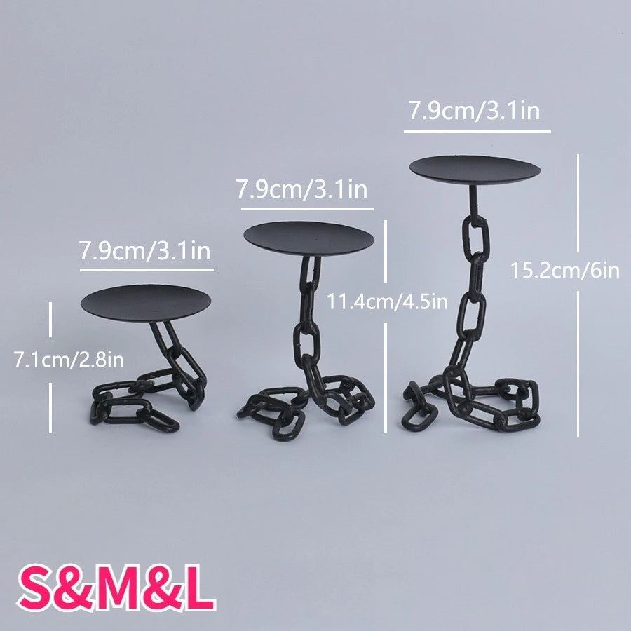 YICKYUE  -  3pcs Iron Chain Candle Holders Sets Rustic Farmhouse Round Candle Holders with Iron Link Tabletop Candle Holders for Home Decor