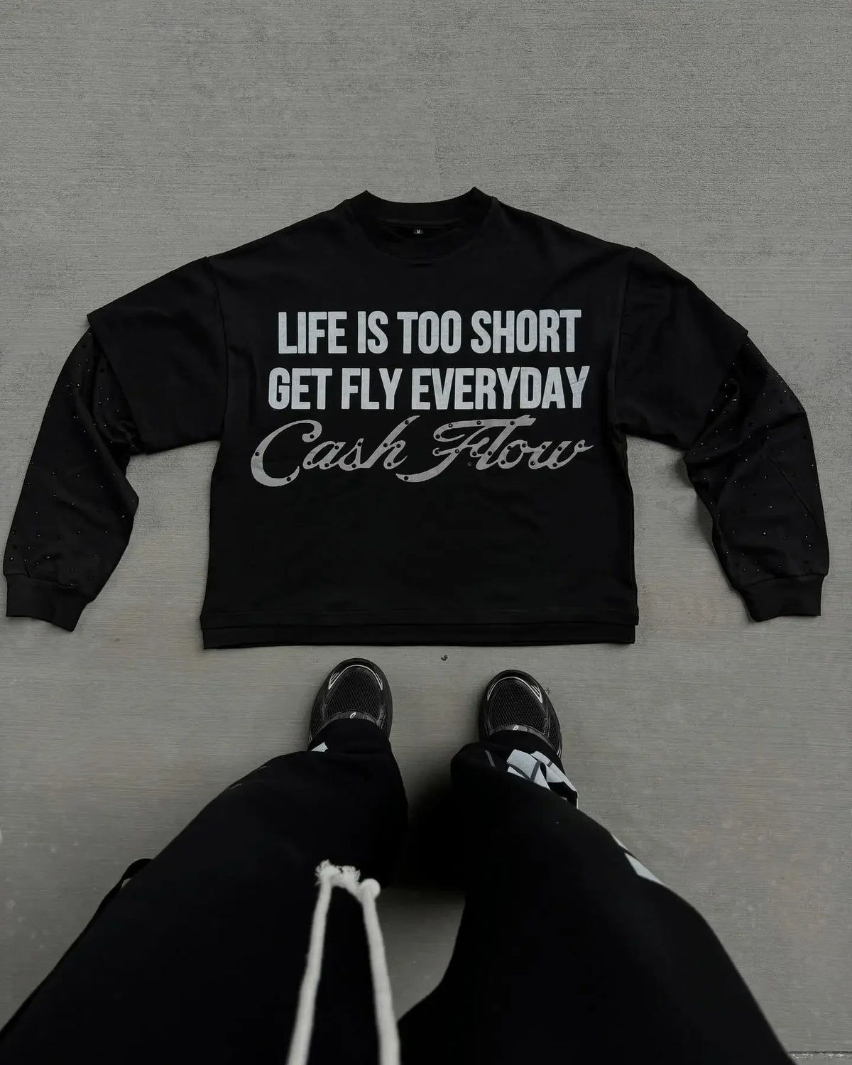 Hearujoy Round Neck Y2k Pullover Retro Gothic Hip Hop Letter Pattern Hot Diamond Double Layer Long Sleeved T Shirts Sweatshirt Streetwear