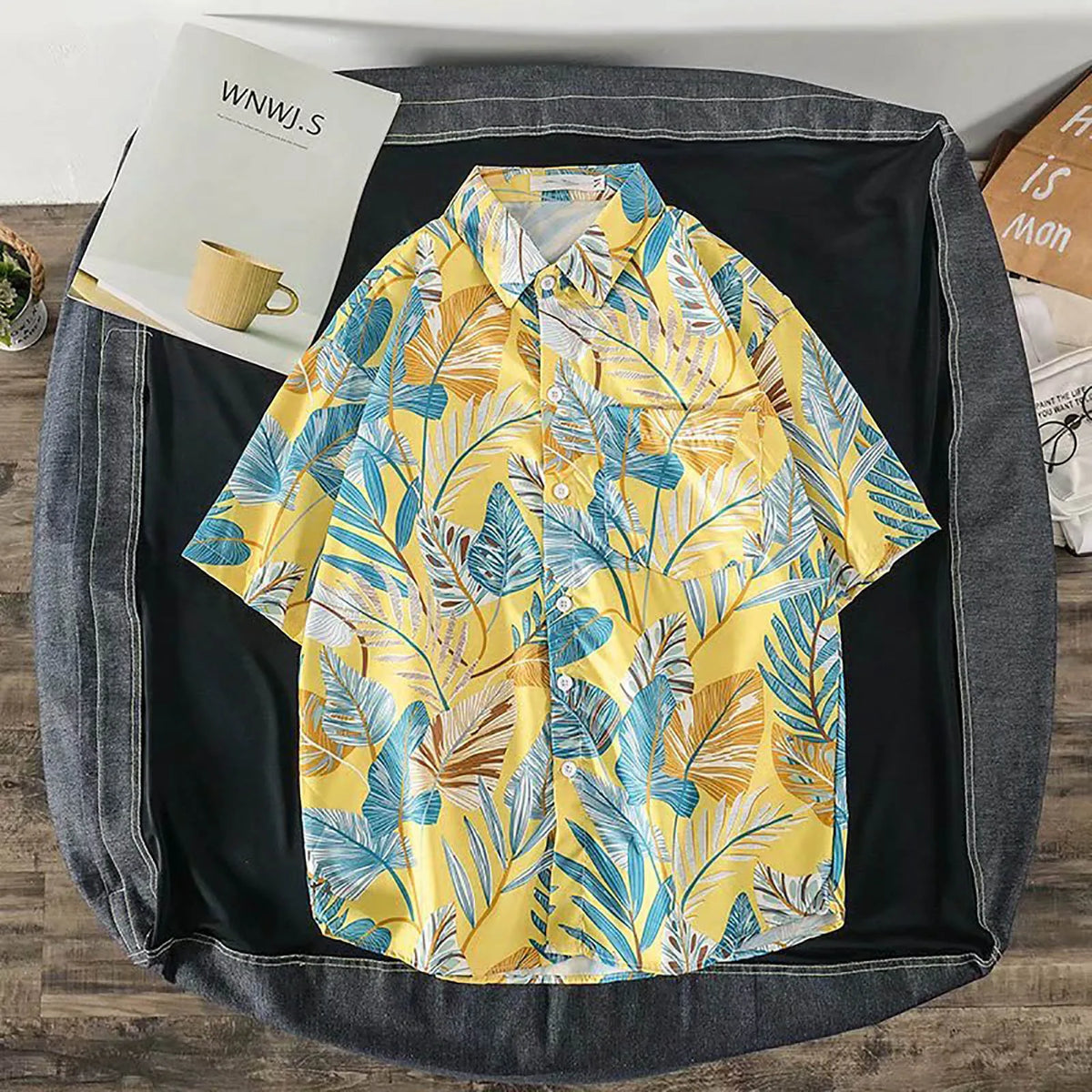 HEARUJOY  -  Regular Fit Men'S Slim Fit Shirt Men'S Floral Shirts Cotton Button Down Holiday Beach Shirts With Pocket Camisa Masculina