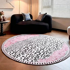 YICKYUE  -  Round Living Room Carpet Stain-resistant Wear-resistant Floor Mat Modern Sophisticated Pink Leopard-print Rug Home Decor Rugs