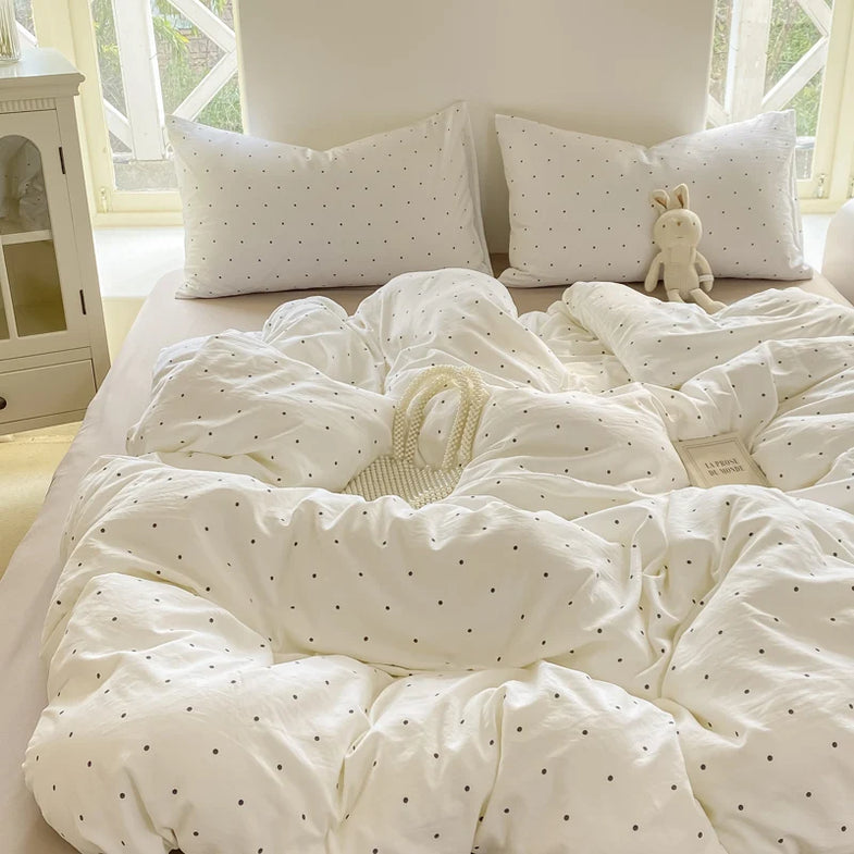 YICKYUE - Minimalist Polka Dot Style Bedding Set Duvet Cover Set Four Piece Bedding Set Bed Sheet Fully Enclosed for Home
