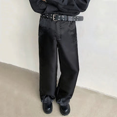 Hearujoy Niche Design Male Glossy Casual Pants Droop Wide Leg Loose Bottom Summer Straight Solid Color Menwear Tide 9C6406