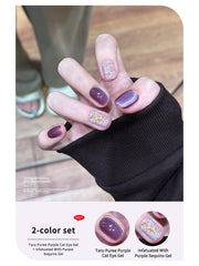 YICKYUE  -  2pc 10ml Purple Diamonds Gel Purple Cat Eye Magnetic Gel Nail Polish Semi Permanent Glitter Crystal Cat Eye Gel Soak Off UV LED