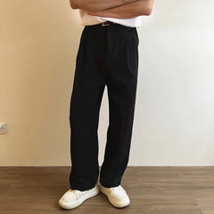 Hearujoy Summer Casual Pants Men Fashion Khaki Black Suit Pants Men Korean Loose Straight Ice Silk Pants Mens Office Formal Trousers