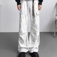 HEARUJOY  -  American Tie Dye Cargo Pants Mens Autumn Vintage High Street Straight Leg Trousers Casual Multi Pocket Loose Overalls Male