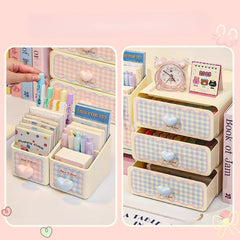 YICKYUE  -  Kawaii Cream Stationery Storage Box Organizer Large Capacity Student Dormitory Sundries Cosmetic Drawer-style Storage Rack Stack