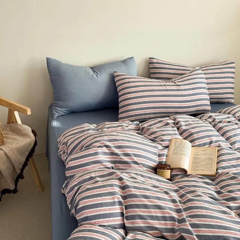 YICKYUE  -  Plaid printing skin-friendly and comfortable double-layer yarn small fresh printing four-piece set, dormitory