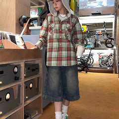 HEARUJOY  -  American Retro Blue Denim Shorts Men Korean Style High Waist Loose Straight Jeans Summer Chic Streetwear Knee-length Pant New