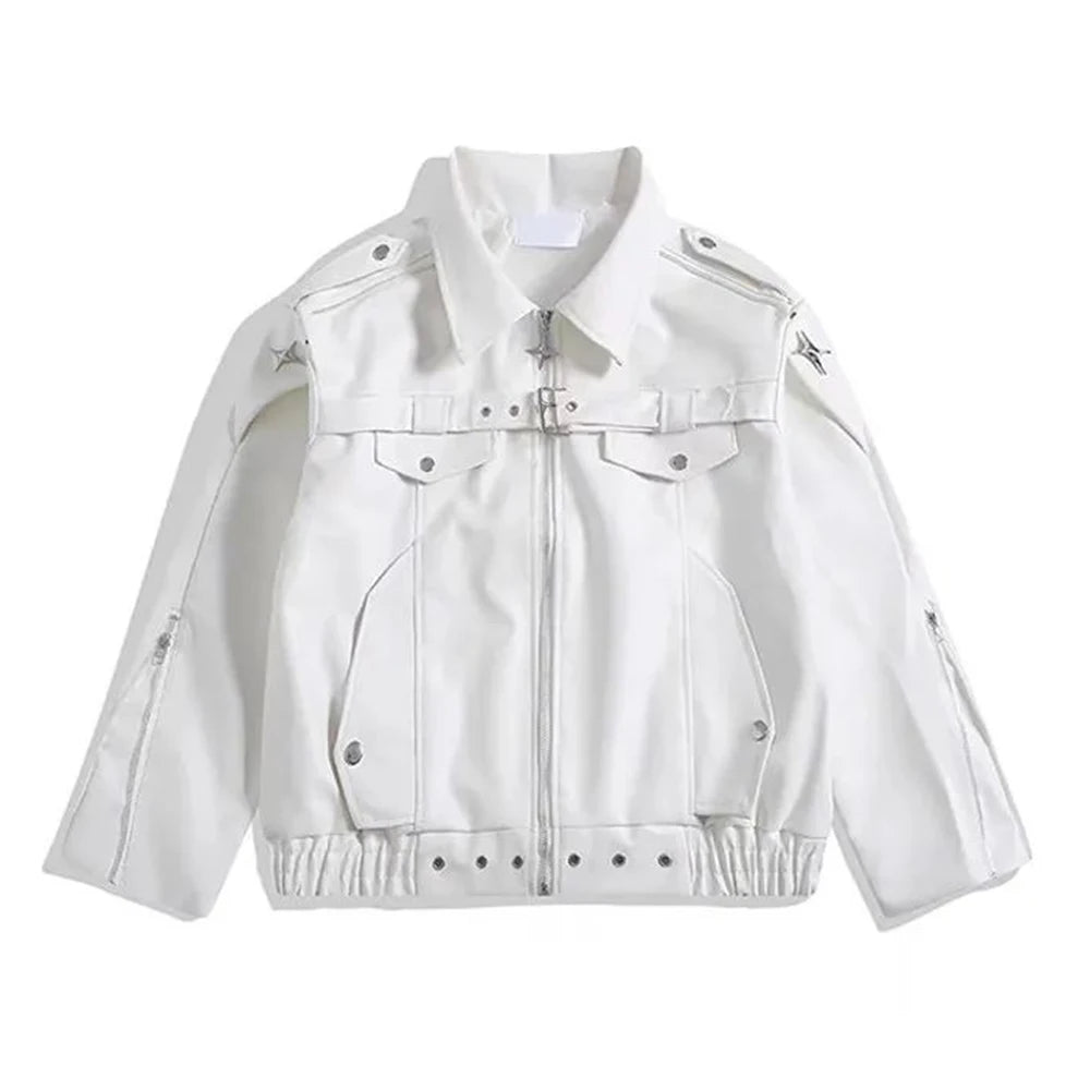 HEARUJOY  -  Men Pu Jacket Motorcycle Biker Straps Metal Pu Jacket Streetwear Fashion Versatile Trendy Casual Long-Sleeve Tops Men'S Clothing