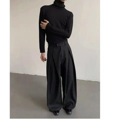 YICKYUE  -  Men's High-Waisted Wide-Leg Trousers with Pleated Detail Casual Pants