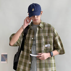 HEARUJOY  -  Y2k Streetwear Plaid Men Shirts New Summer Fashion Chemise Homme Fashion Mens Checkered Shirts Short Sleeve Men Blouse