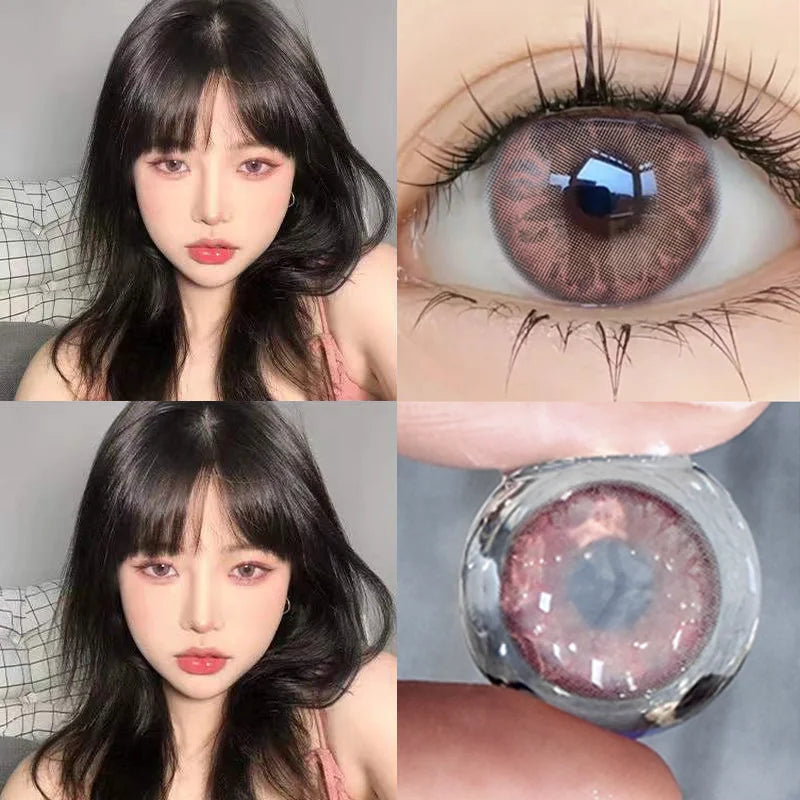 YICKYUE  -  Color Contact Lenses With Degree Pink Pupils Beautiful Contact Korean Lenses Makeup Yearly Use 2pcs/pair Fast Shipping