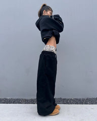 Hearujoy Street Harajuku Y2K Leaf Camouflage Double Cuff Sports Pants Women's Summer American Trendy Hip-Hop Low-Waist Casual Pants