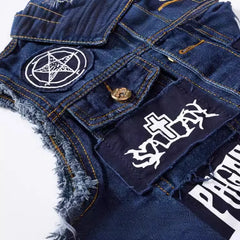 HEARUJOY  -  Men's Spring and Fall Slim Fit Patch Denim Vest Plus Size Motorcycle Patchwork Patch Personalized Vest Coat