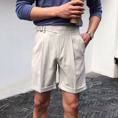 HEARUJOY  -  High Quality Men Naples Suit Shorts British Style Paris Waist Buckle knee Length Pants Fashion Luxury Casual Thin Shorts Summer