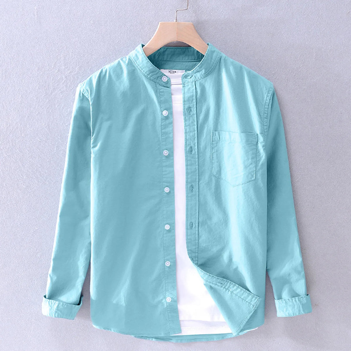 HEARUJOY  -  Mens Spring And Casual Stand Up Woven Shirt Pure Cotton Matching Comfortable Long Regular Cuff Men'S Streetwear Shirt