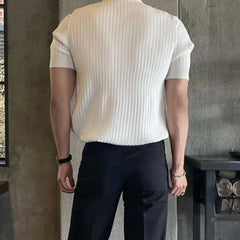 HEARUJOY  -  Black Casual Short Sleeves Versatile Knitted Tops Home Commuting Use Slight Stretch Fit Comfortable Elasticity